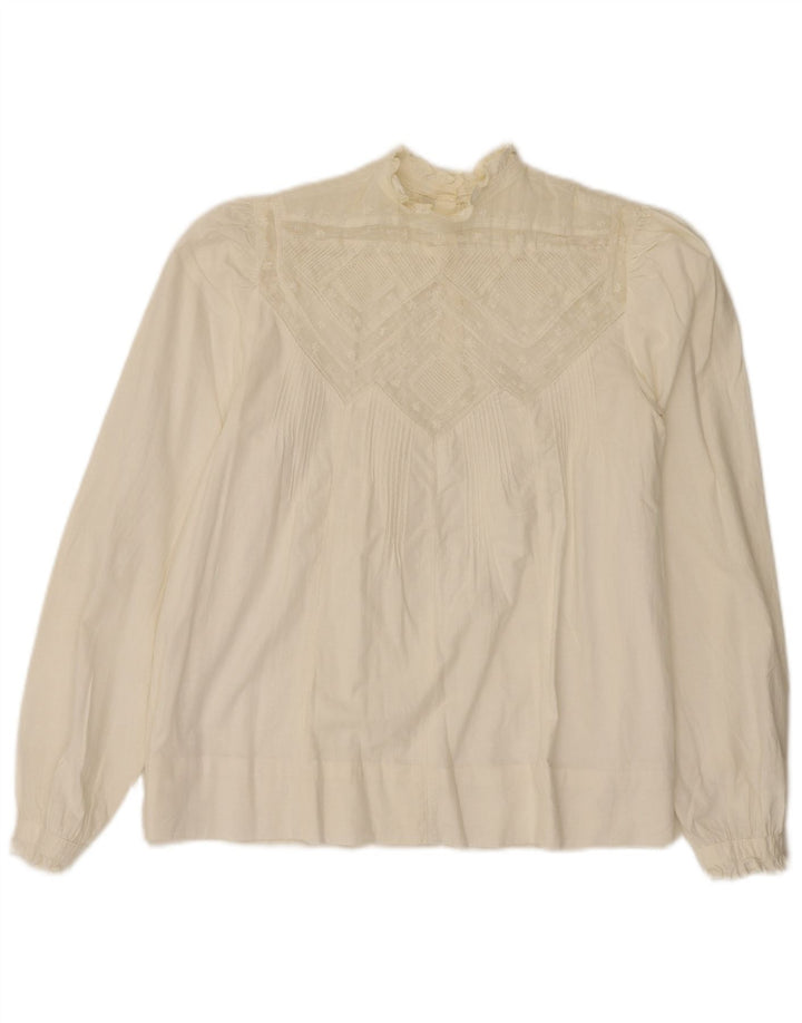 Vintage Womens Long Sleeve Blouse Top UK 14 Medium White Floral