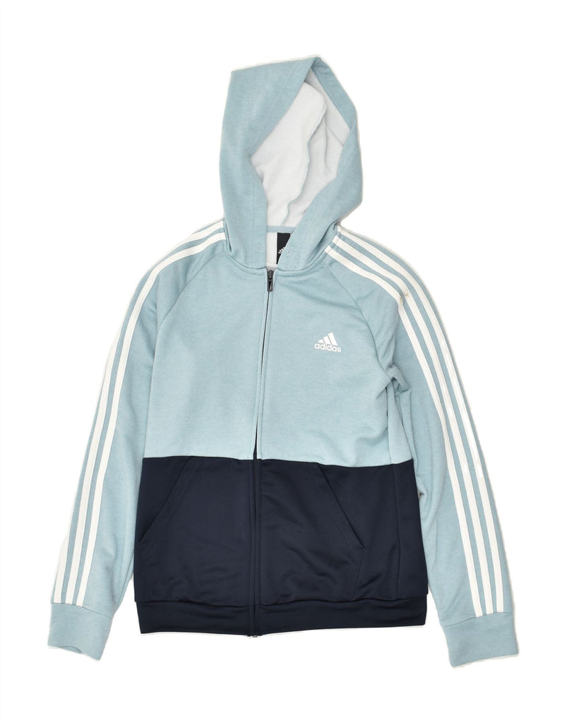 ADIDAS Womens Zip Hoodie Sweater UK 12/14 Medium Blue Colourblock | Vintage Adidas | Thrift | Second-Hand Adidas | Used Clothing | Messina Hembry 