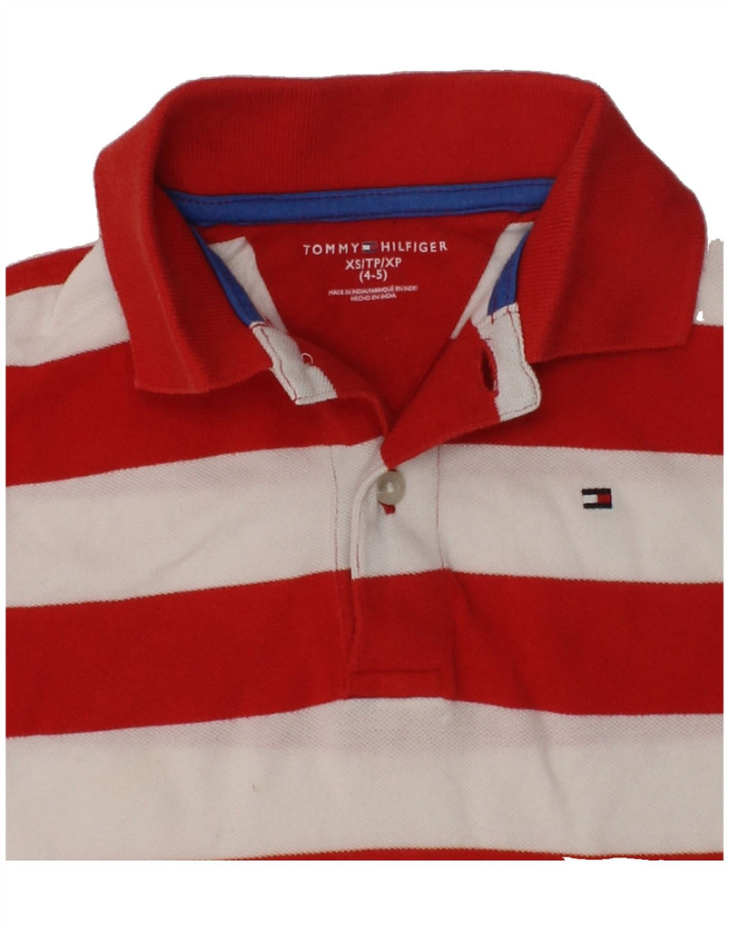 TOMMY HILFIGER Boys Polo Shirt 4-5 Years XS Red Striped Cotton | Vintage Tommy Hilfiger | Thrift | Second-Hand Tommy Hilfiger | Used Clothing | Messina Hembry 