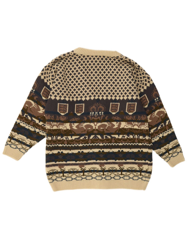 Alessandra Morellini Womens Cardigan Sweater UK 16 Large Beige Fair Isle