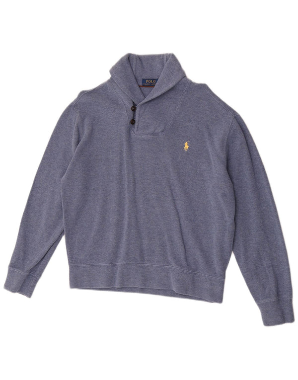 Polo Ralph Lauren Mens Shawl Neck Jumper Sweater Medium Blue Flecked Cotton