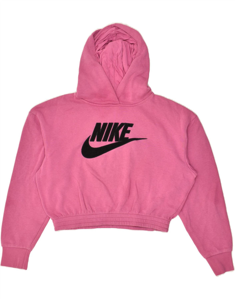 NIKE Womens Graphic Crop Hoodie Jumper UK 18 XL Pink Cotton | Vintage Nike | Thrift | Second-Hand Nike | Used Clothing | Messina Hembry 