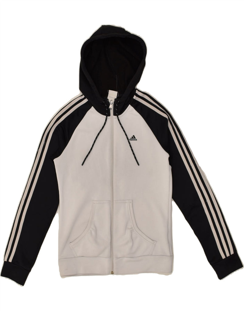 ADIDAS Womens Zip Hoodie Sweater UK 10 Small White Colourblock Polyester | Vintage Adidas | Thrift | Second-Hand Adidas | Used Clothing | Messina Hembry 