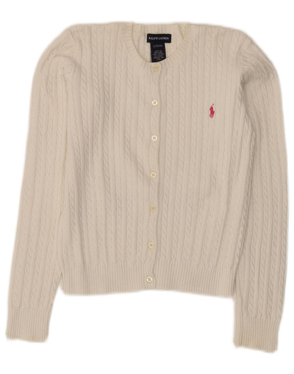 Ralph Lauren Girls Crop Cardigan Sweater 12-13 Years Large White Cotton