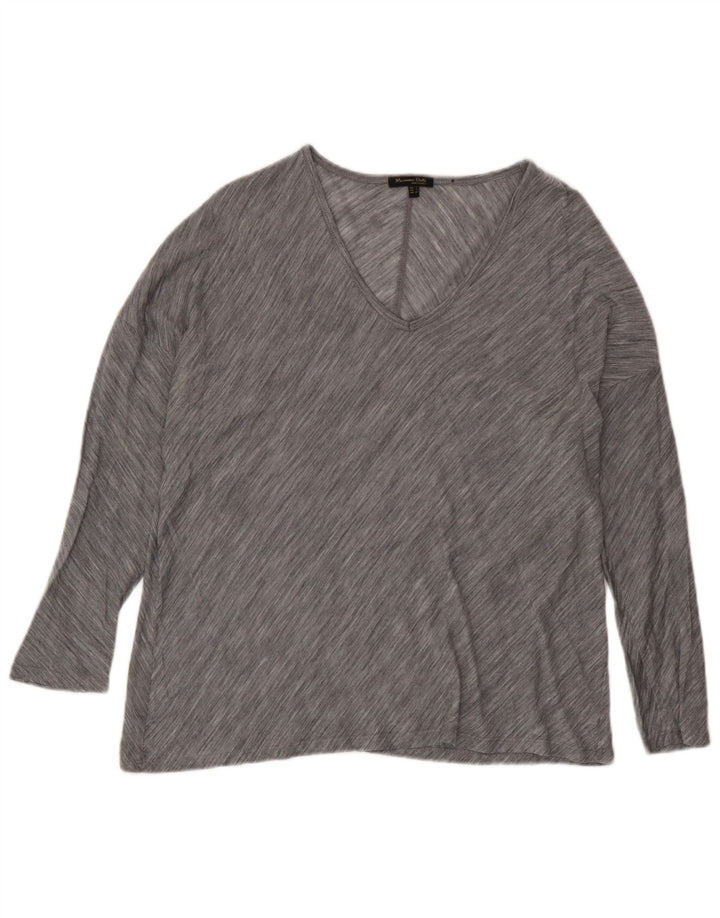 Massimo Dutti Womens Oversized Top 3/4 Sleeve UK 10 Small Grey Striped
