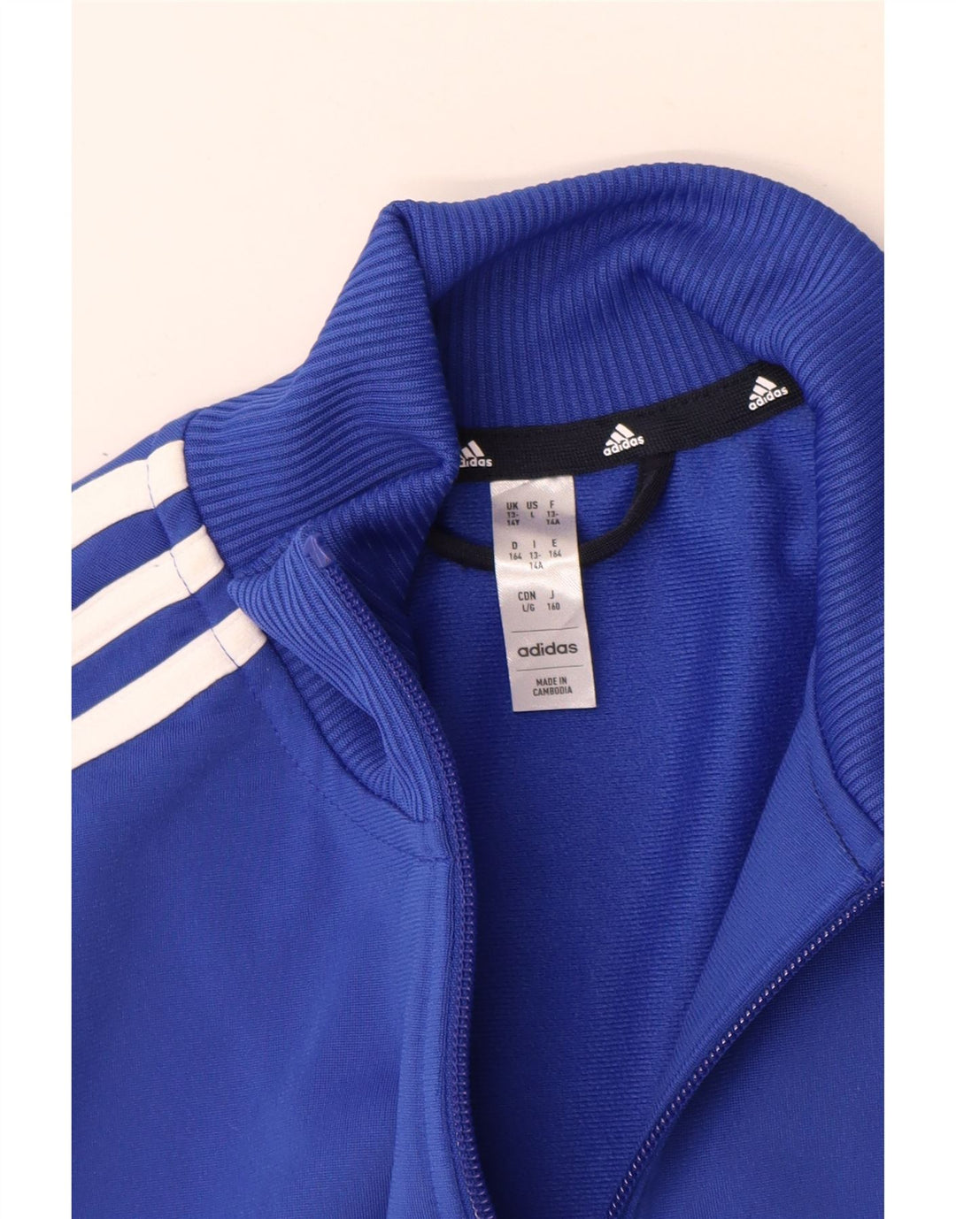 Adidas Boys Tracksuit Top Jacket 13-14 Years Blue Colourblock Polyester
