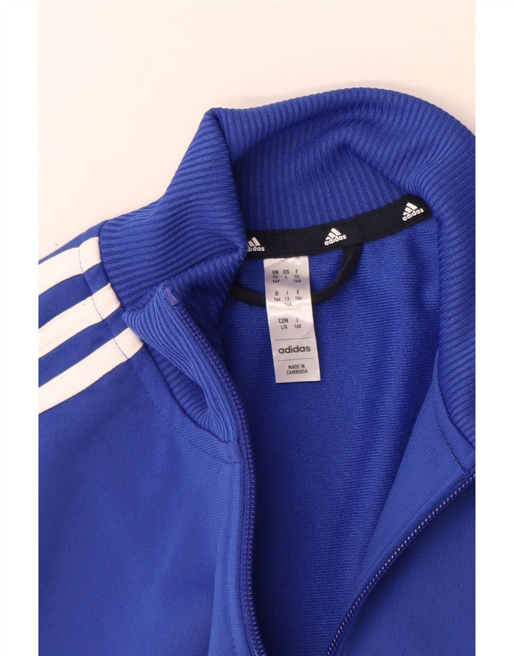 Adidas Boys Tracksuit Top Jacket 13-14 Years Blue Colourblock Polyester