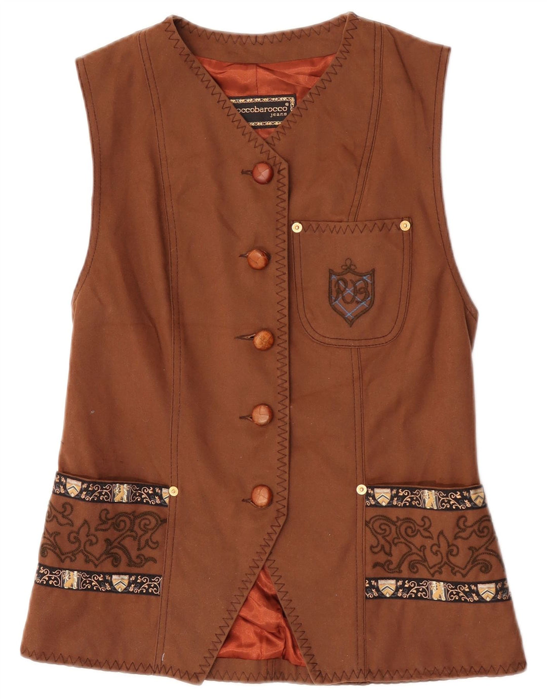Roccobarocco Womens Gilet IT 40 Small Brown Paisley Cotton