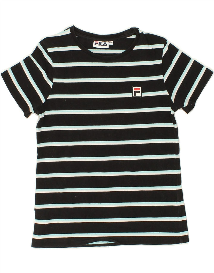 FILA Boys T-Shirt Top 11-12 Years Black Striped Vintage Fila and Second-Hand Fila from Messina Hembry 