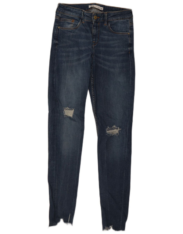 Zara Womens Distressed Skinny Jeans EU 34 2XS W24 L28 Blue