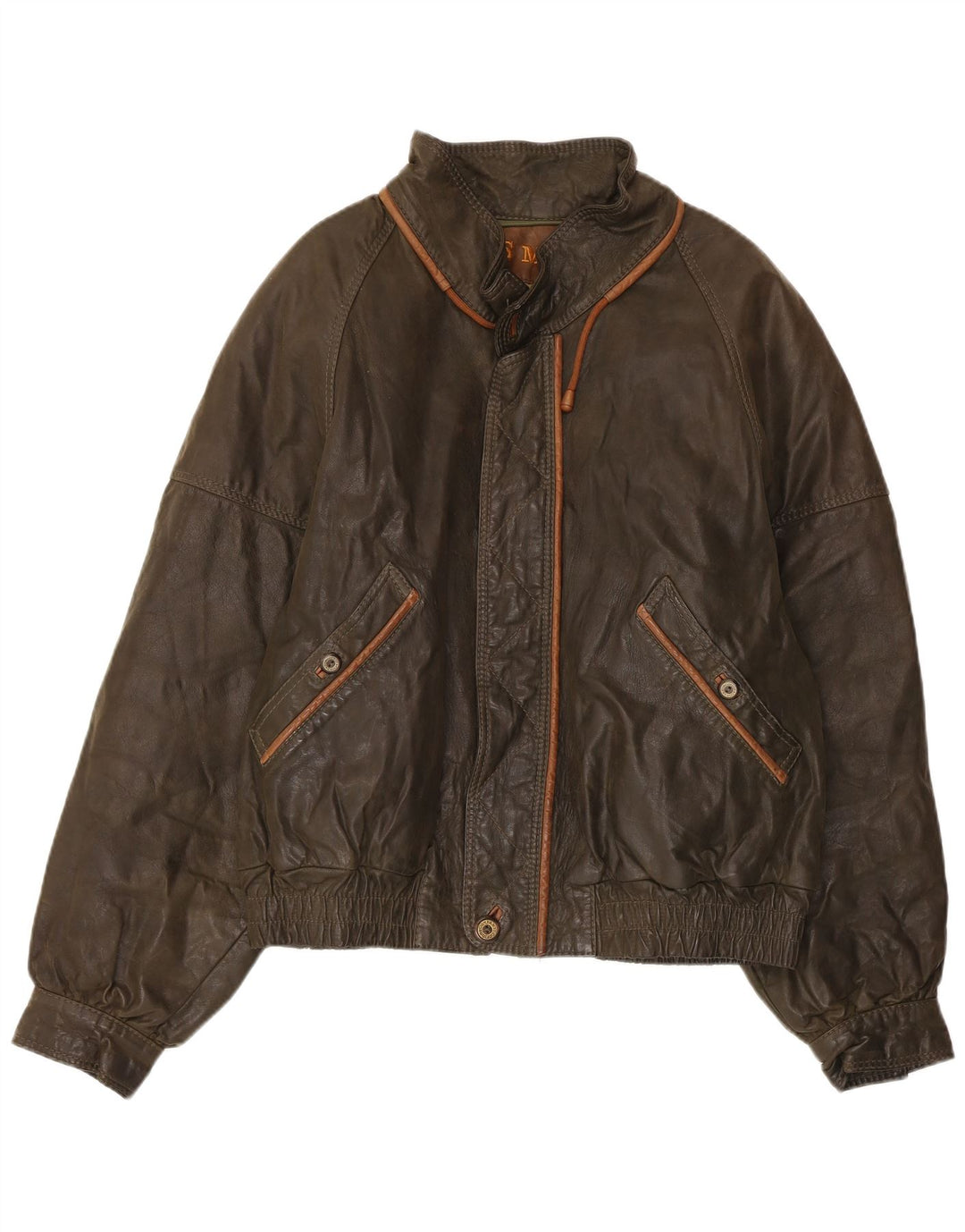 Vintage Mens Faux Leather Jacket IT 50 Large Khaki Polyester