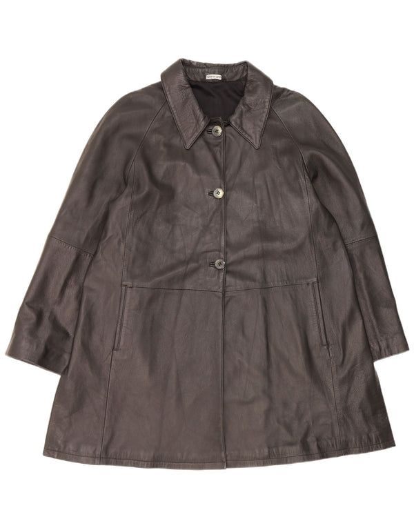 Vintage Womens Leather Coat IT 48 XL Black