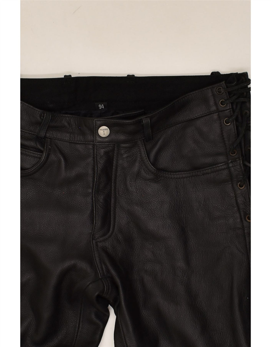 HIGHWAY 1 Womens Leather Casual Trousers W34 L35 Black Leather