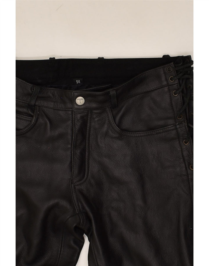 HIGHWAY 1 Womens Leather Casual Trousers W34 L35 Black Leather