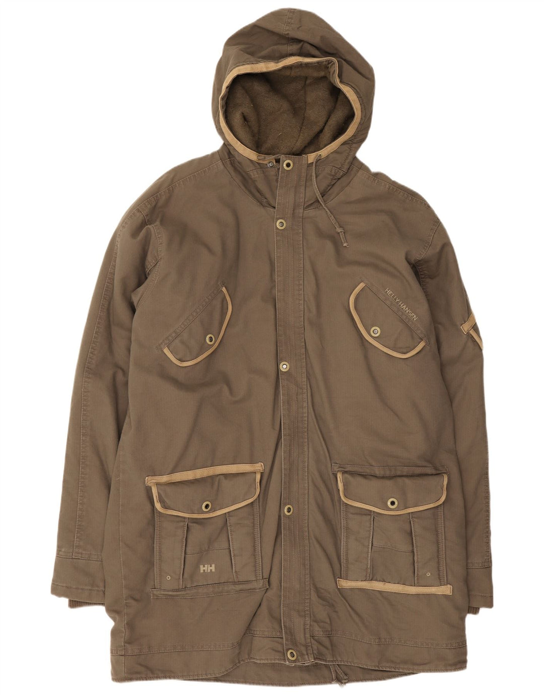 Helly Hansen Mens Hooded Parka Jacket UK 42 XL Brown Cotton