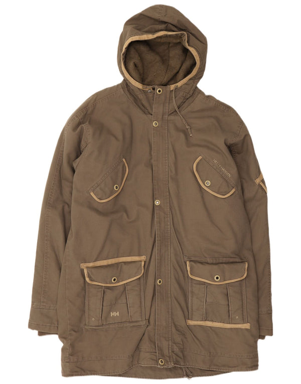 Helly Hansen Mens Hooded Parka Jacket UK 42 XL Brown Cotton
