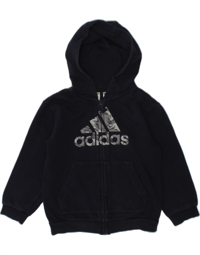 ADIDAS Boys Graphic Zip Hoodie Sweater 3-4 Years Navy Blue Cotton | Vintage Adidas | Thrift | Second-Hand Adidas | Used Clothing | Messina Hembry 