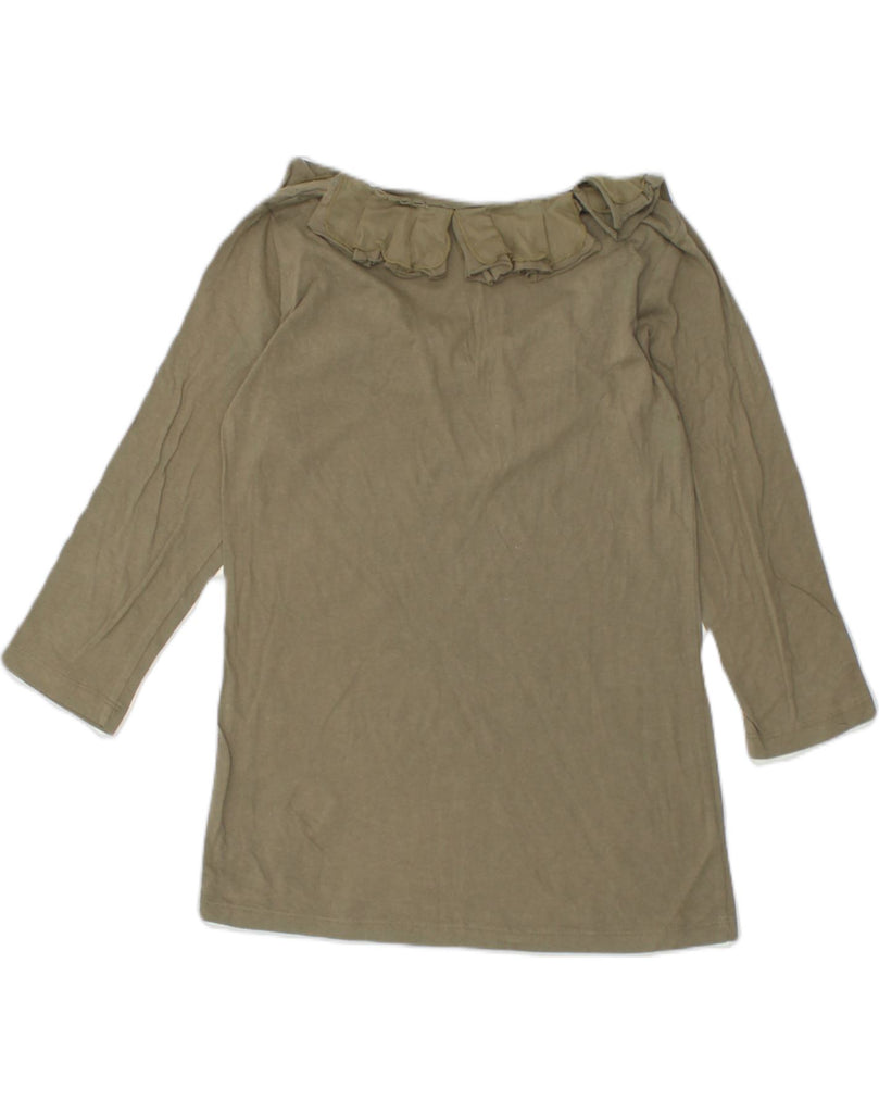 MARLBORO CLASSICS Womens Ruffle Front Top Long Sleeve UK 12 Medium Khaki | Vintage Marlboro Classics | Thrift | Second-Hand Marlboro Classics | Used Clothing | Messina Hembry 