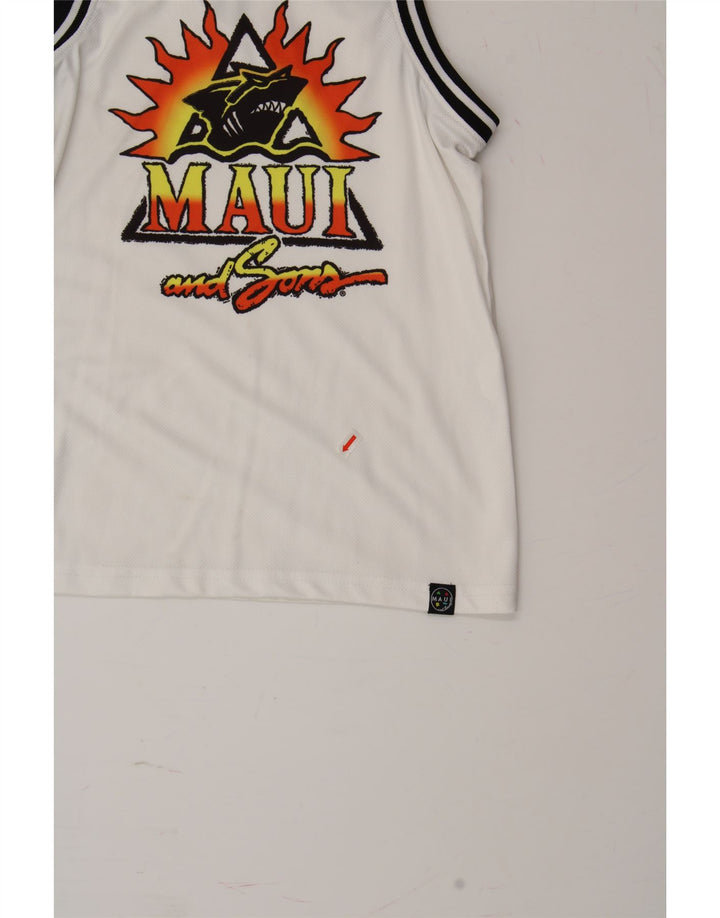 MAUI AND SONS Boys Graphic Vest Top 8-9 Years White Polyester Vintage Maui and Sons and Second-Hand Maui and Sons from Messina Hembry 