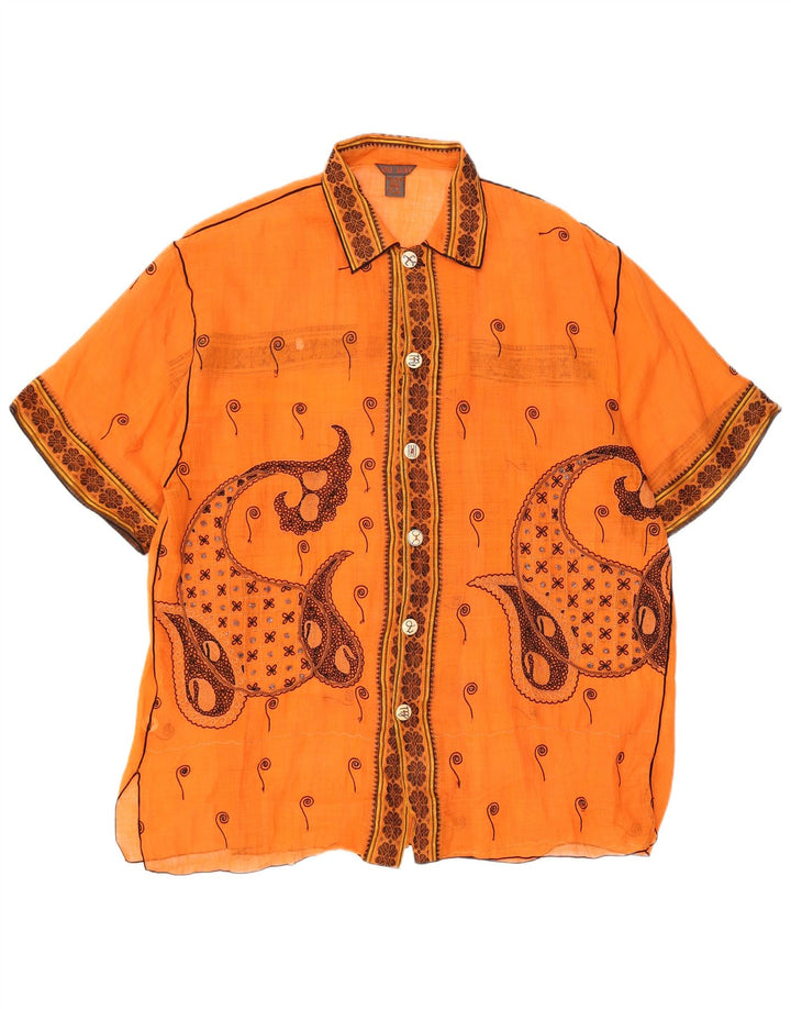 PAUL ROPP Womens See Through Oversized Shirt UK 14 Medium Orange Paisley