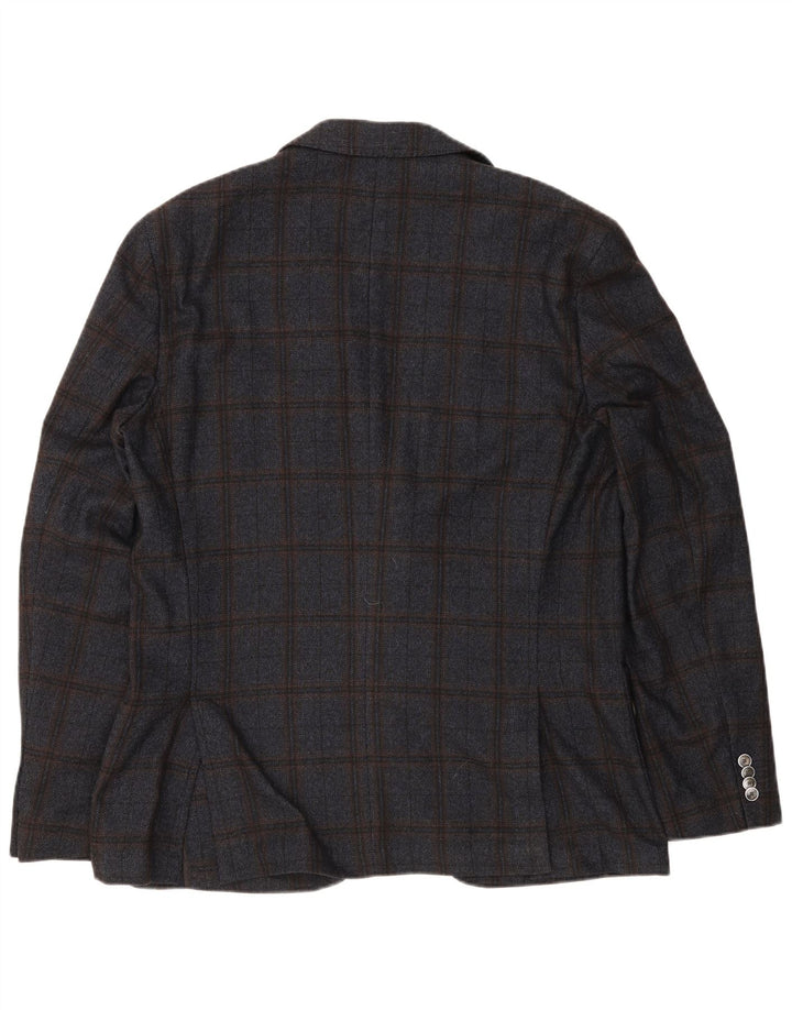Hugo Boss Mens 2 Button Blazer Jacket EU 56 3XL Navy Blue Check Wool