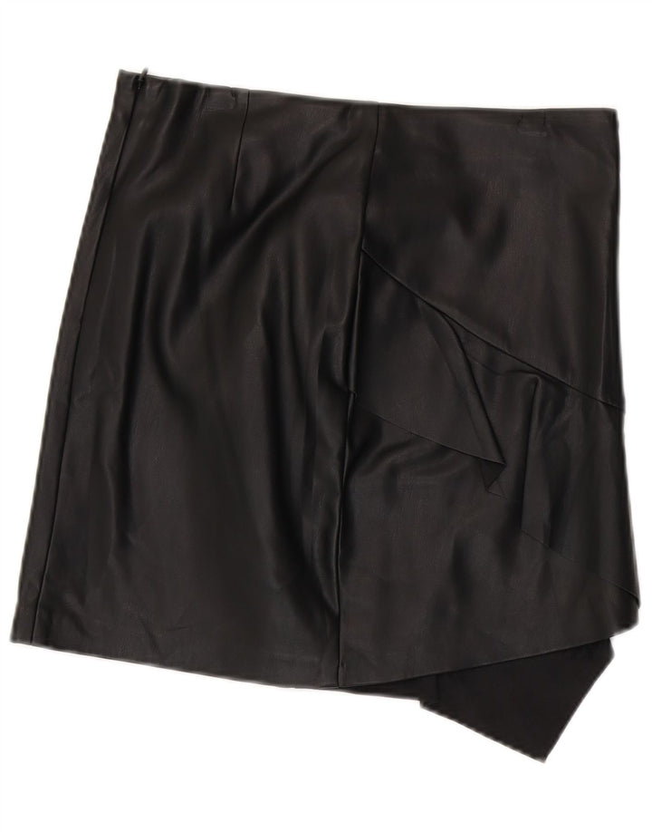 Sisley Womens Asymmetric Leather Skirt UK 12 Medium W30  Black Polyester