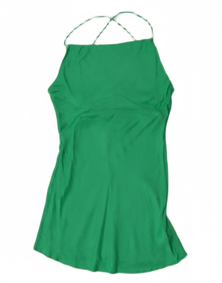 Zara Womens Halter Dress UK 10 Small Green Viscose