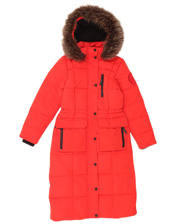 Superdry Womens Hooded Padded Coat UK 8 Small  Red Polyester