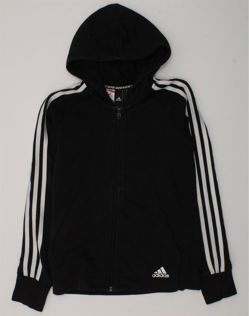 ADIDAS Boys Zip Hoodie Sweater 11-12 Years Black Cotton | Vintage Adidas | Thrift | Second-Hand Adidas | Used Clothing | Messina Hembry 