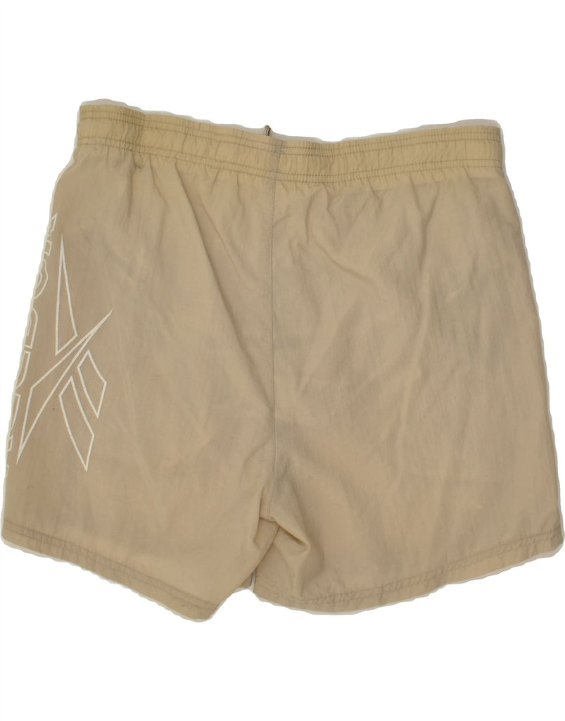 REEBOK Mens Graphic Sport Shorts Small  Beige Nylon | Vintage Reebok | Thrift | Second-Hand Reebok | Used Clothing | Messina Hembry 