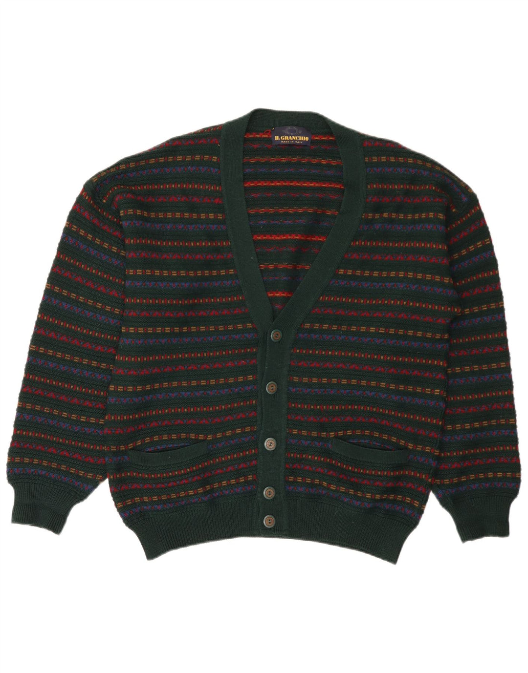 Il Granchio Mens Cardigan Sweater Medium Green Striped Wool