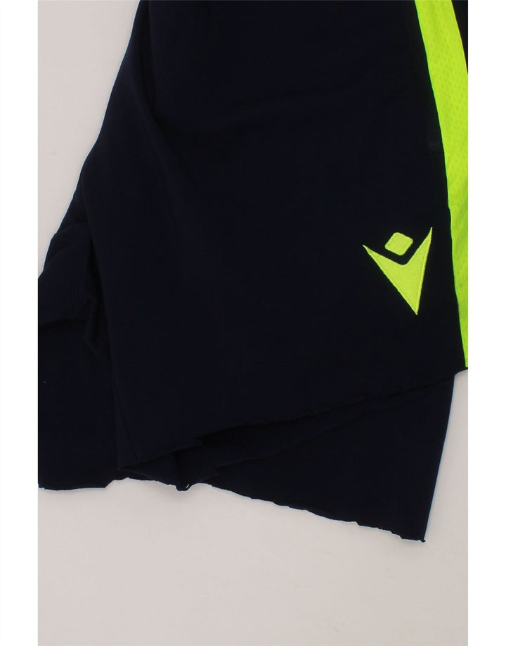 MACRON Boys Graphic Sport Shorts 15-16 Years Medium Navy Blue Colourblock Vintage Macron and Second-Hand Macron from Messina Hembry 