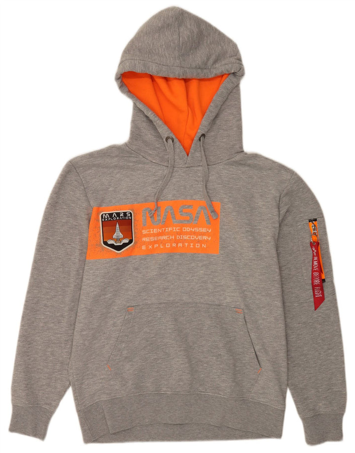 Alpha Industries Mens Graphic Hoodie Jumper Medium Grey Flecked Cotton