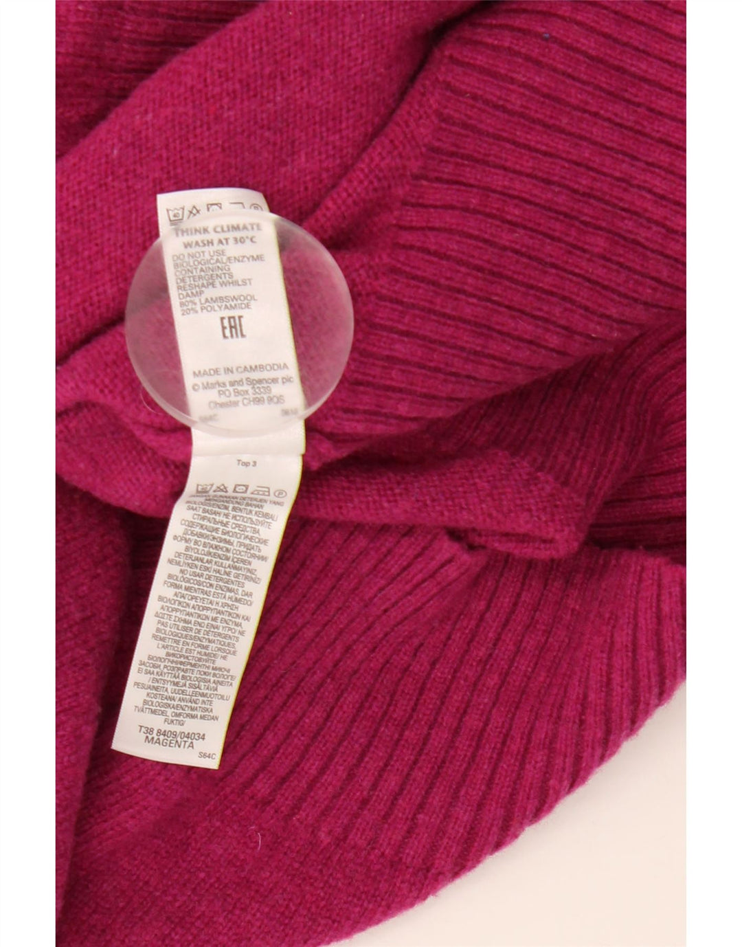 Marks & Spencer Womens Roll Neck Jumper Sweater UK 16 Large  Pink Lambswool