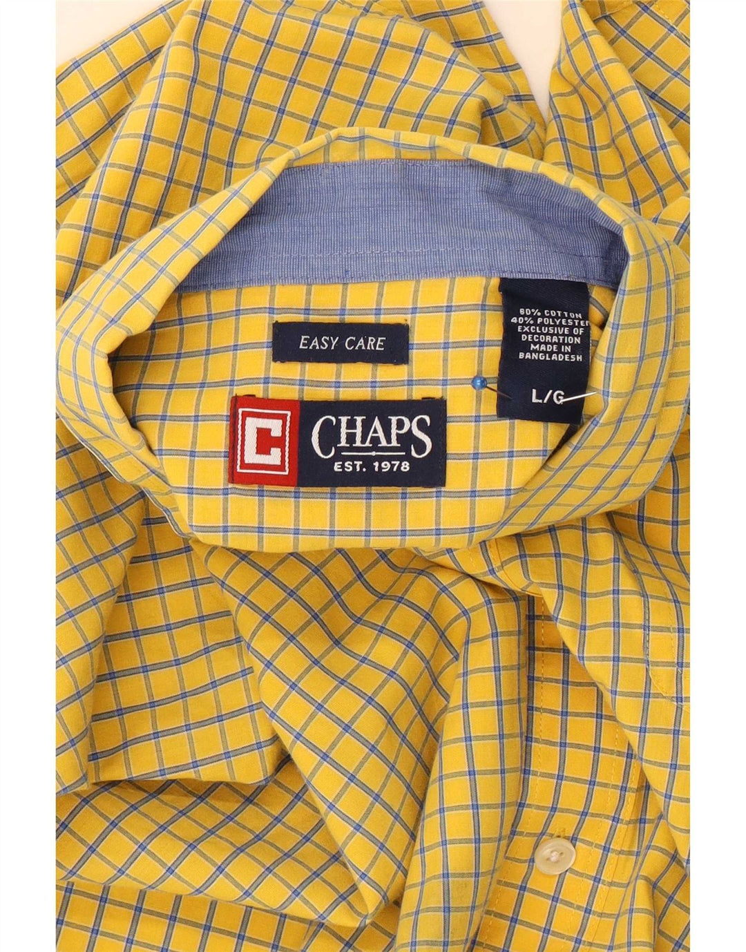 Chaps Mens Shirt Large Yellow Gingham Cotton