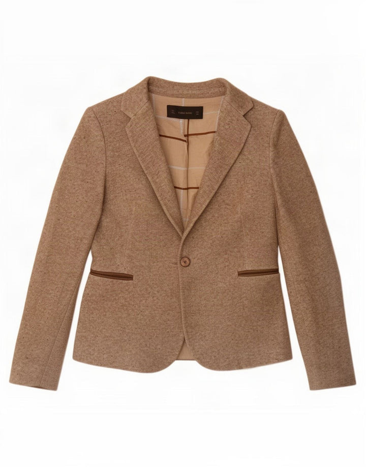 Zara Womens 1 Button Blazer Jacket UK 10 Small Brown Flecked Acetate