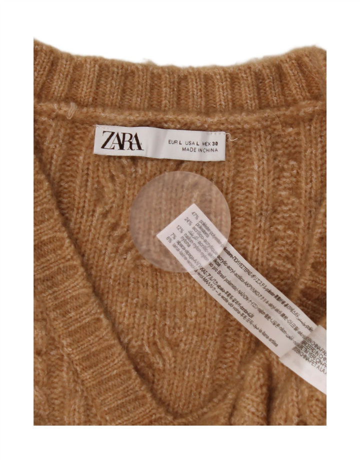 Zara Womens Crop Vest Tank Top UK 16 Large Brown Polyester