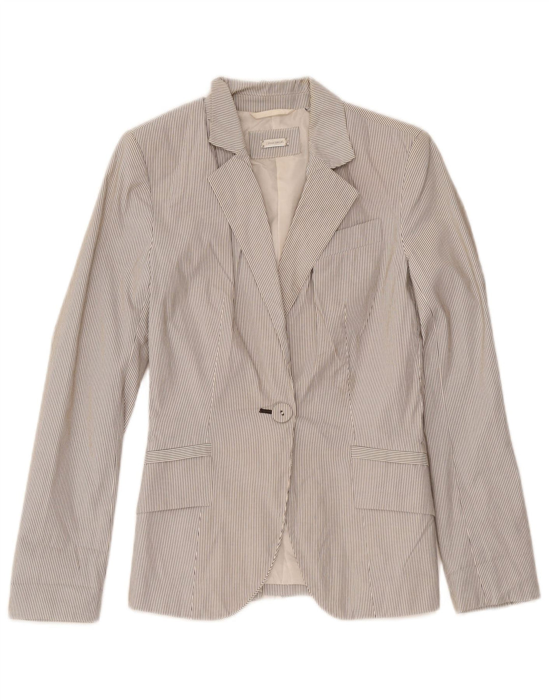 Zara Womens 1 Button Blazer Jacket UK 4 XS White Pinstripe Polyester