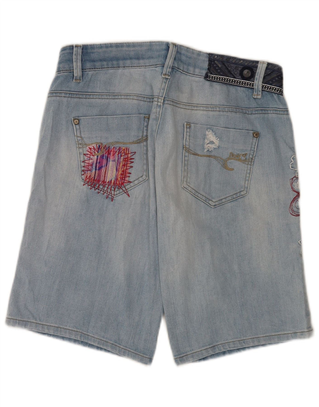 Desigual Womens Graphic Distressed Denim Shorts W28 Medium Blue Floral