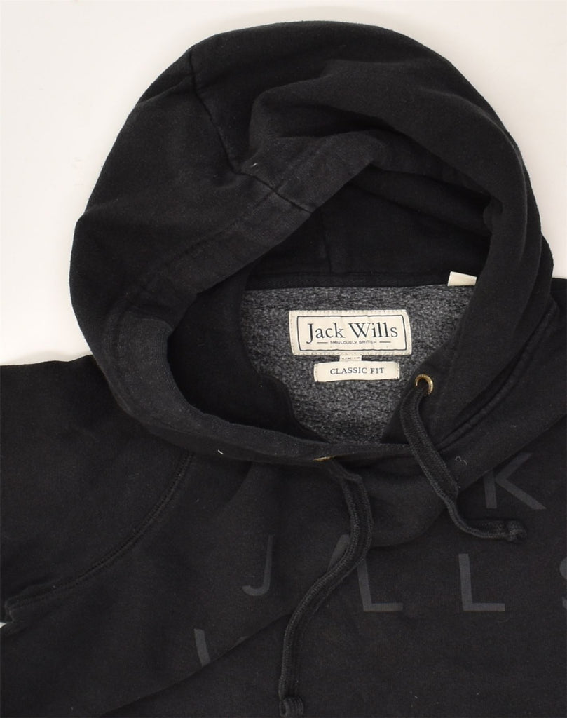 JACK WILLS Womens Graphic Hoodie Jumper UK 12 Medium  Black Cotton | Vintage Jack Wills | Thrift | Second-Hand Jack Wills | Used Clothing | Messina Hembry 