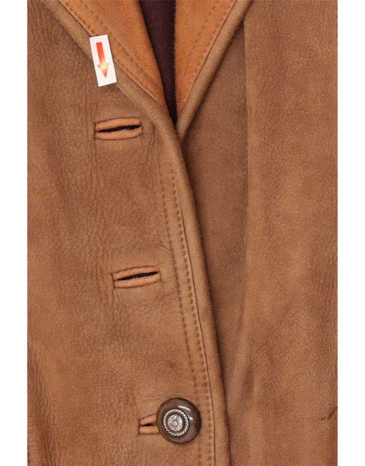 Vintage Womens Suede 1 Button Blazer Jacket IT 40 Large Brown Leather