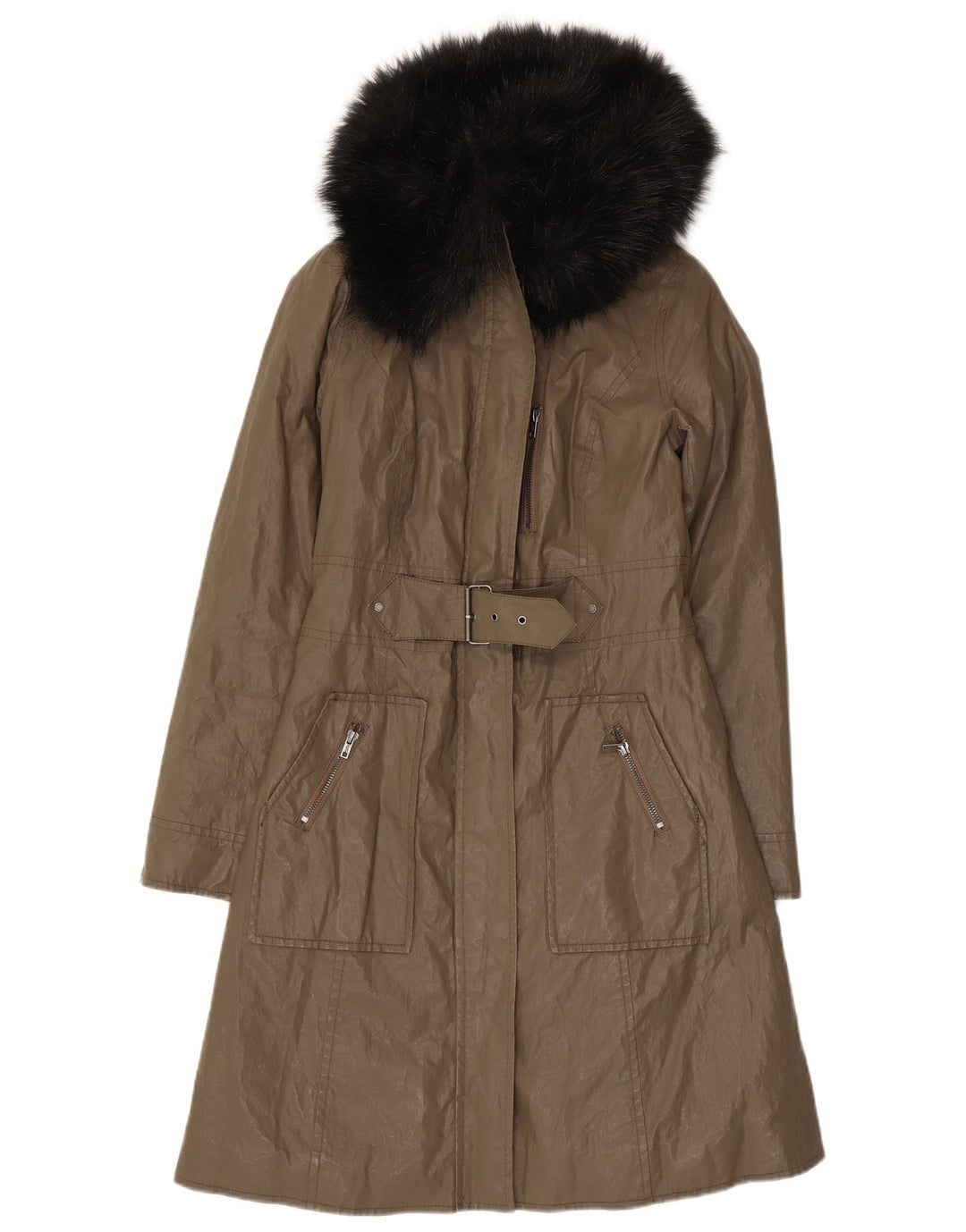 Dkny Womens Overcoat UK 6 XS Khaki Ramie