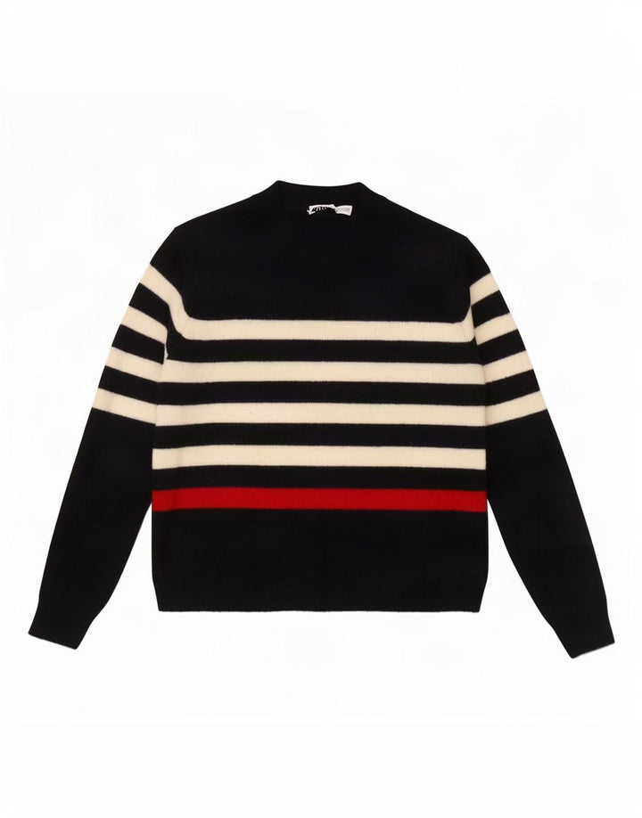 Zara Womens Crop Turtle Neck Jumper Sweater UK 14 Medium Navy Blue Striped