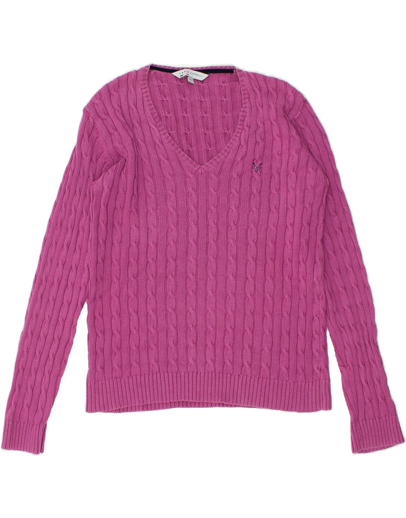 CREW CLOTHING Womens V-Neck Jumper Sweater UK 14 Medium Pink Cotton | Vintage Crew Clothing | Thrift | Second-Hand Crew Clothing | Used Clothing | Messina Hembry 
