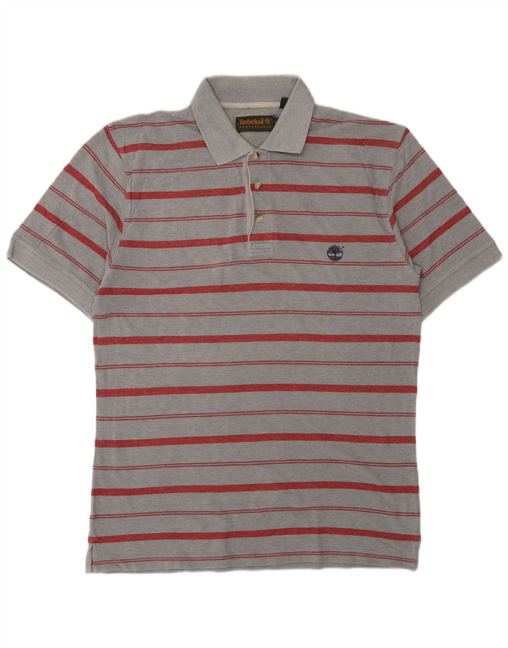 TIMBERLAND Mens Polo Shirt Medium Grey Striped Cotton
