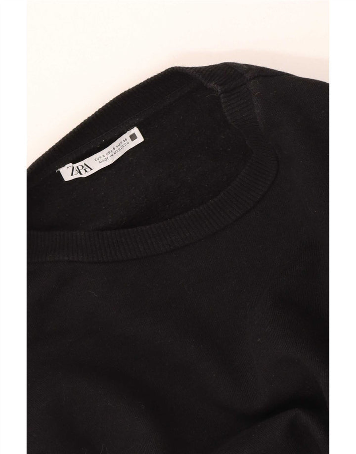 Zara Womens Crop Oversized Sweatshirt Jumper UK 10 Small Black Floral