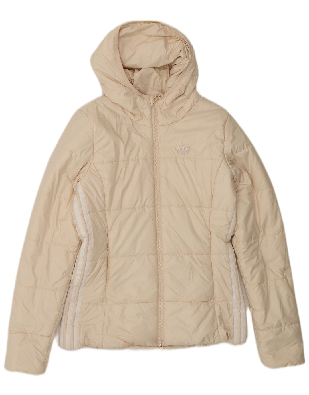 Adidas Womens Hooded Padded Jacket UK 10 Small Beige Colourblock Polyester