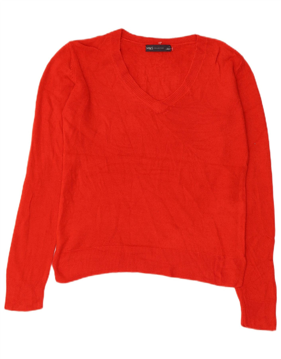 MARKS & SPENCER Womens V-Neck Jumper Sweater UK 10 Small Red Acrylic