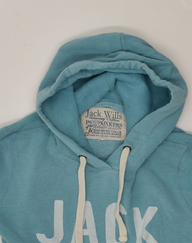 JACK WILLS Womens Graphic Hoodie Jumper UK 8  Small Turquoise Cotton | Vintage Jack Wills | Thrift | Second-Hand Jack Wills | Used Clothing | Messina Hembry 