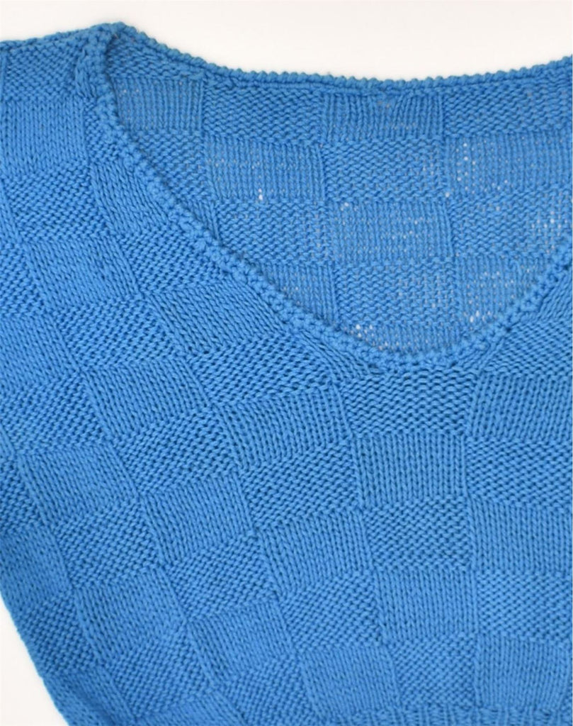 VINTAGE Womens Short Sleeve Crop V-Neck Jumper Sweater UK 12 Medium Blue | Vintage Vintage | Thrift | Second-Hand Vintage | Used Clothing | Messina Hembry 